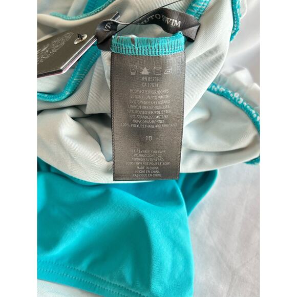 NWT Vince Camuto Swimsuit Halter Plunge Deep V One Piece Aqua Green Size 10 - Picture 10 of 11